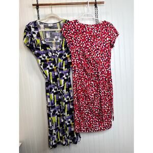 Lily Ruffled Midi Dress & Shelby + Palmer Red Ruched Mini Sheath Dress BUNDLE M